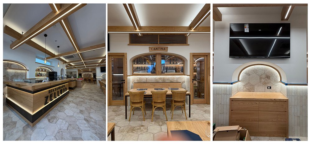 La sala e il bancone del ristorante Zelluso rinnovato